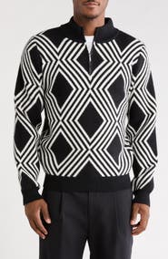 T.R. PREMIUM Geometric Quarter Zip Mock Neck Sweater