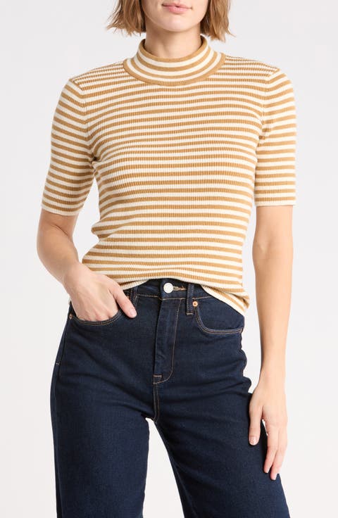 Mock Neck Elbow Sleeve Sweater