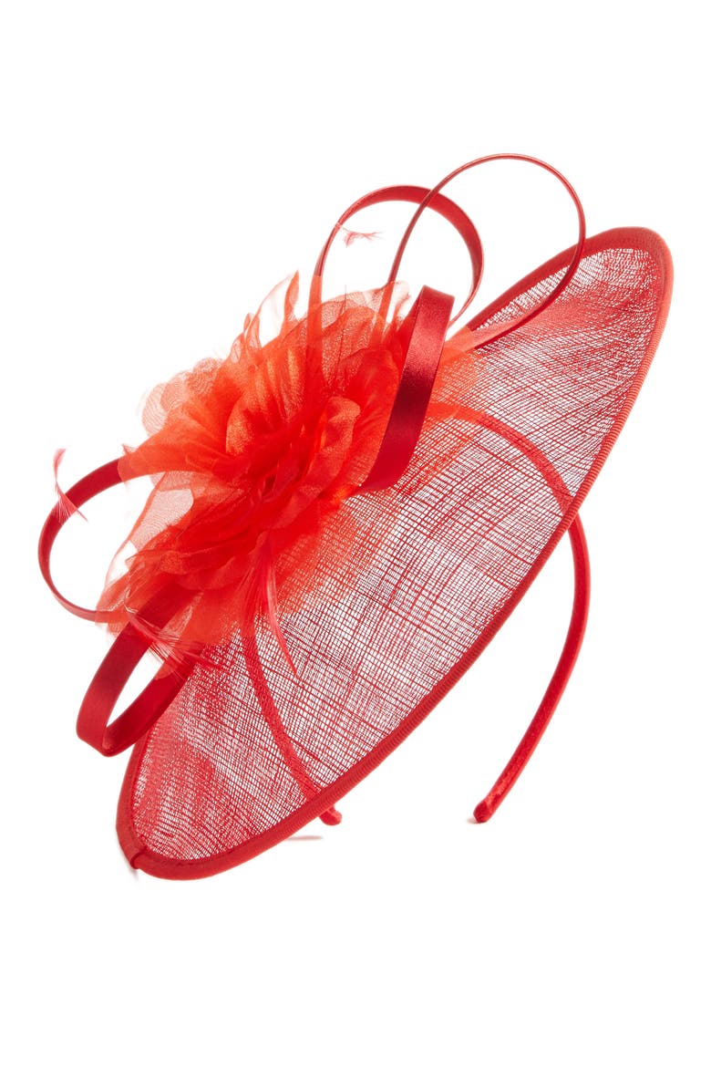 Bow Veil Fascinator Headband, Main, color, RED