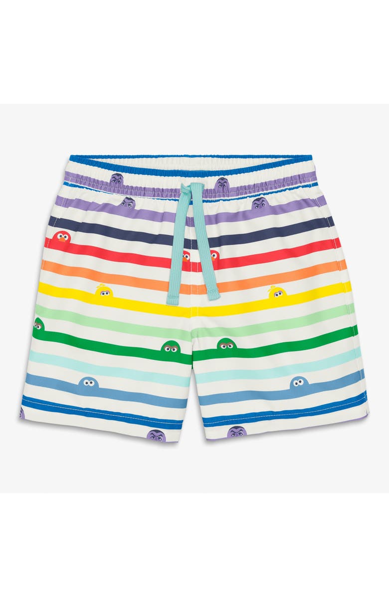 Primary Kids Sesame Street Swim Trunk, Main, color, White Sesame Street Stripes
