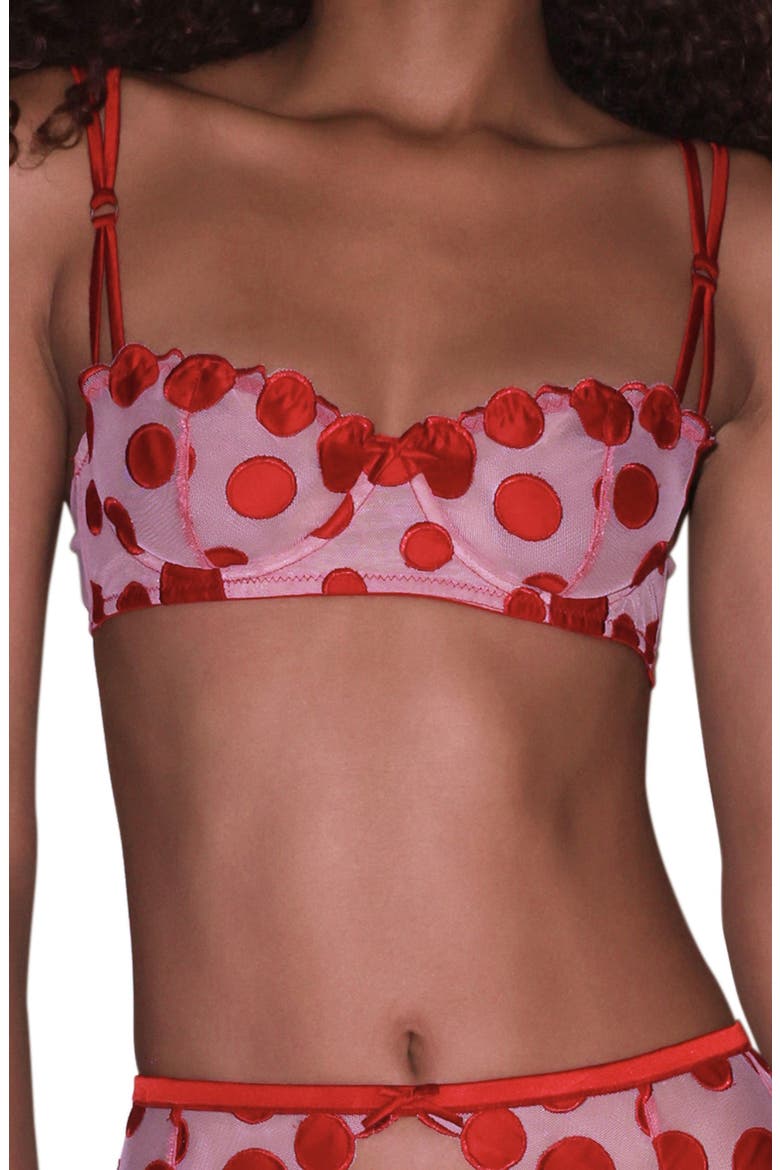 Polka Dot Embroidered Underwire Balconette Bra, Main, color, ROUGE