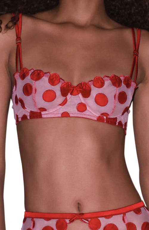 Fleur Du Mal Fuller Cup Polka Dot Embroidered Underwire Balconette Bra in Rouge at Nordstrom, Size 34G