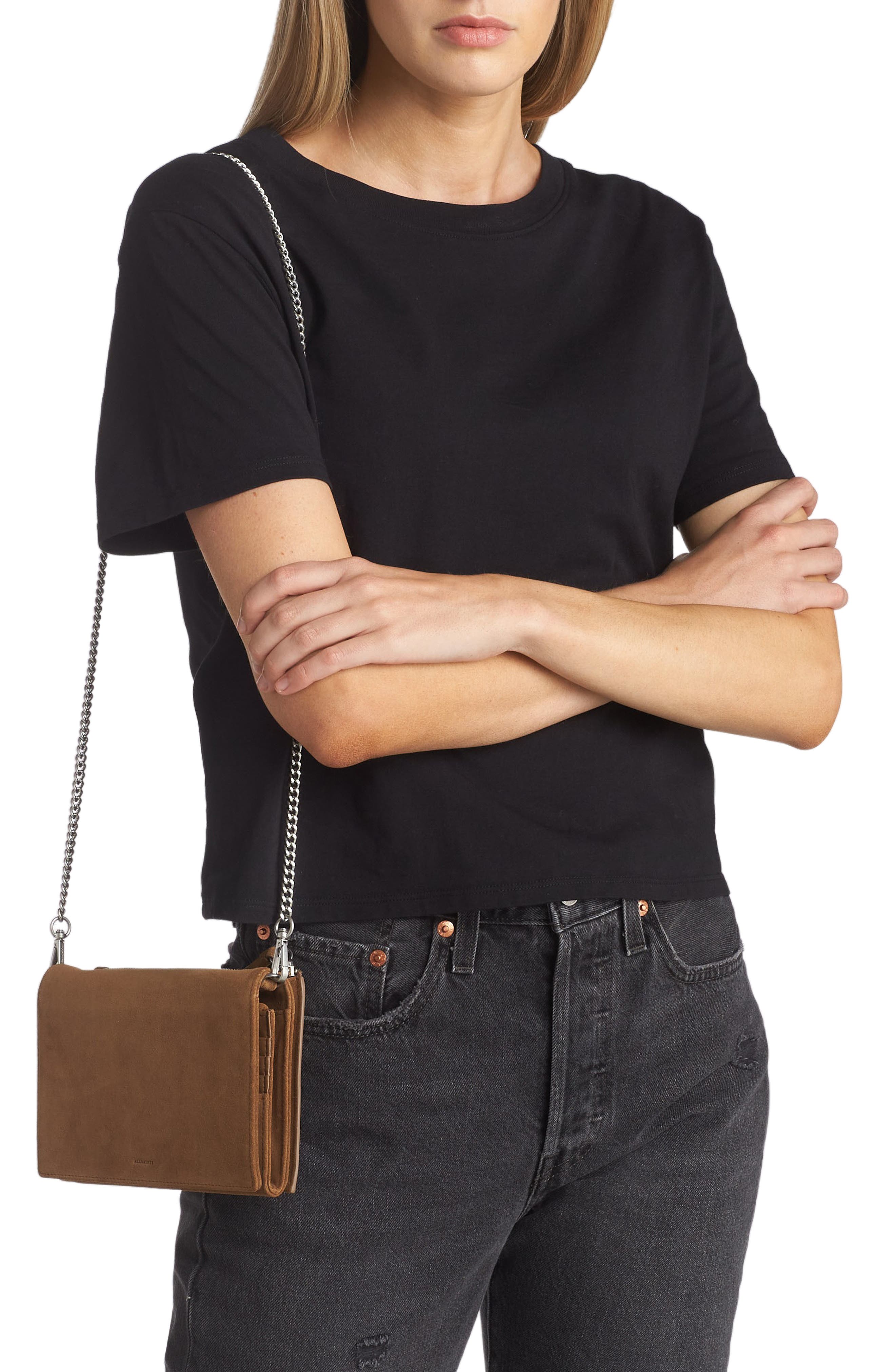 Fetch Leather Chain Crossbody Wallet, Alternate, color, CONKER BROWN