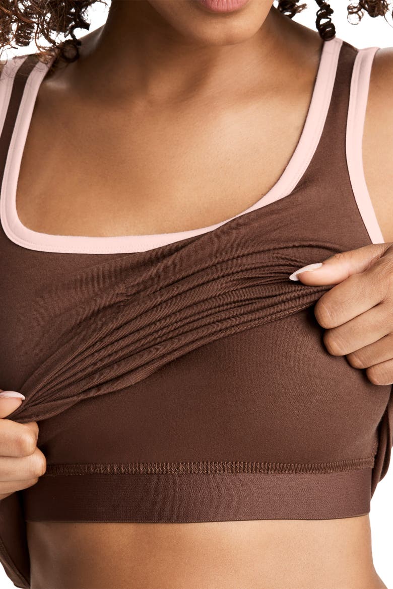 Women's Cotton Stretch Ruched Tank with Built-in Bra, Alternate, color, Coffee