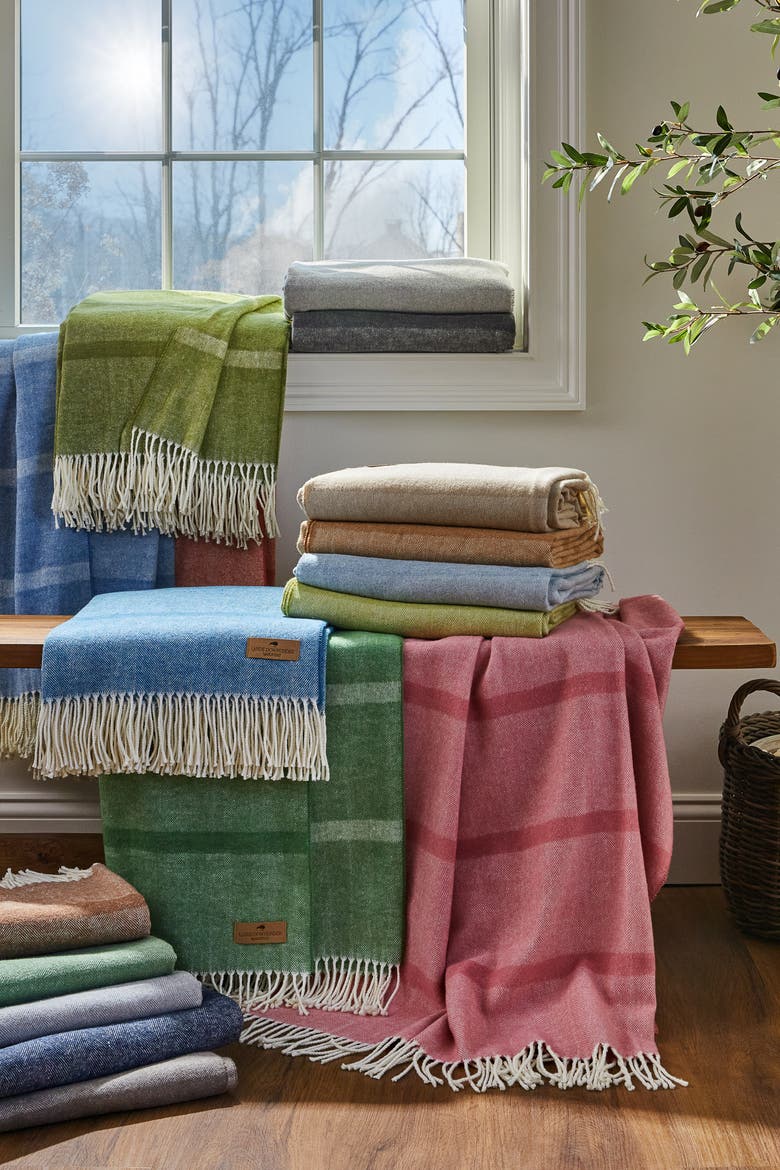 Montauk Stripe Herringbone Throw, Alternate, color, Blue Denim