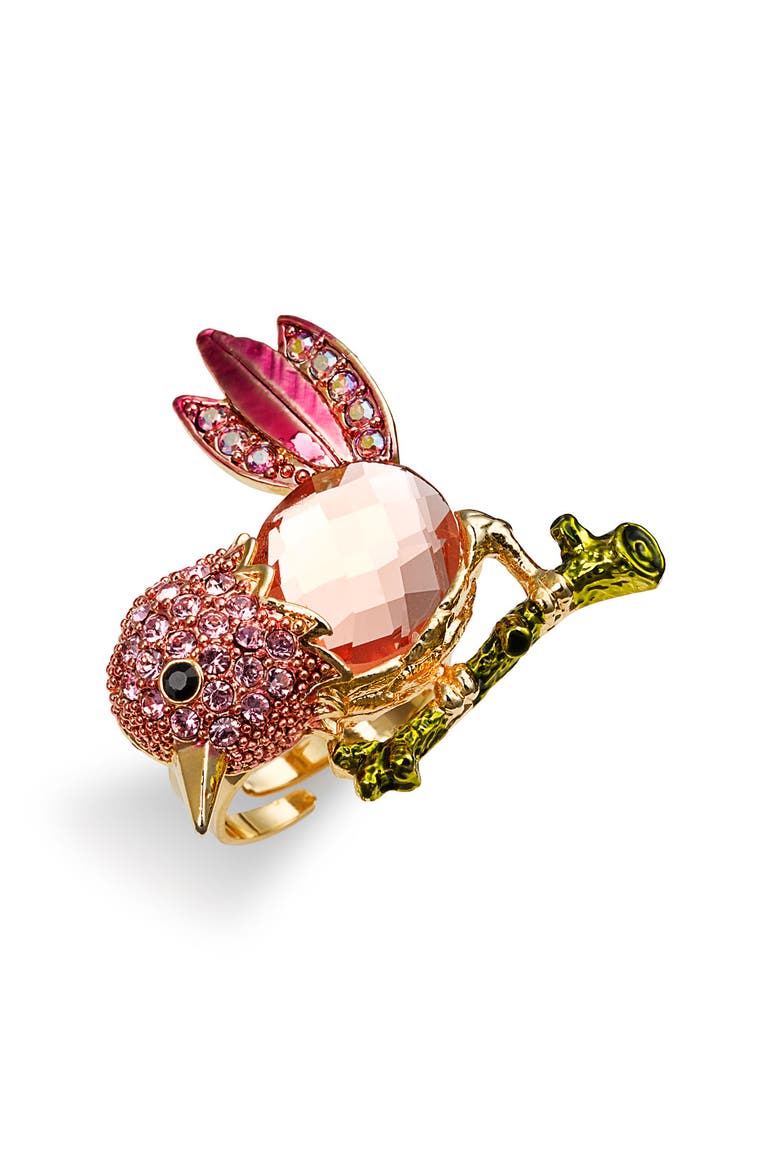 Accessories 'Critters' Hummingbird Crystal Stretch Ring, Main, color, MULTI/ GOLD