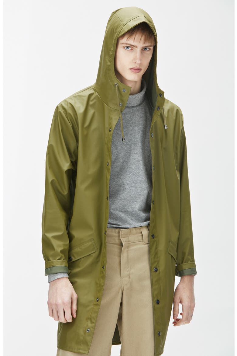 Waterproof Hooded Long Rain Jacket, Main, color, GREEN