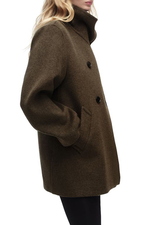 Shop Mango Double Breasted Coat In Khaki Green