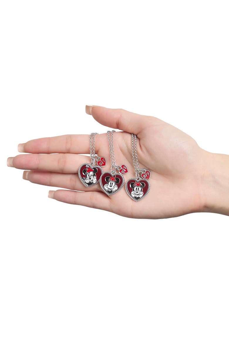 Mickey & Minnie Mouse Heart Necklace, Set of 3, Alternate, color, Silver, red