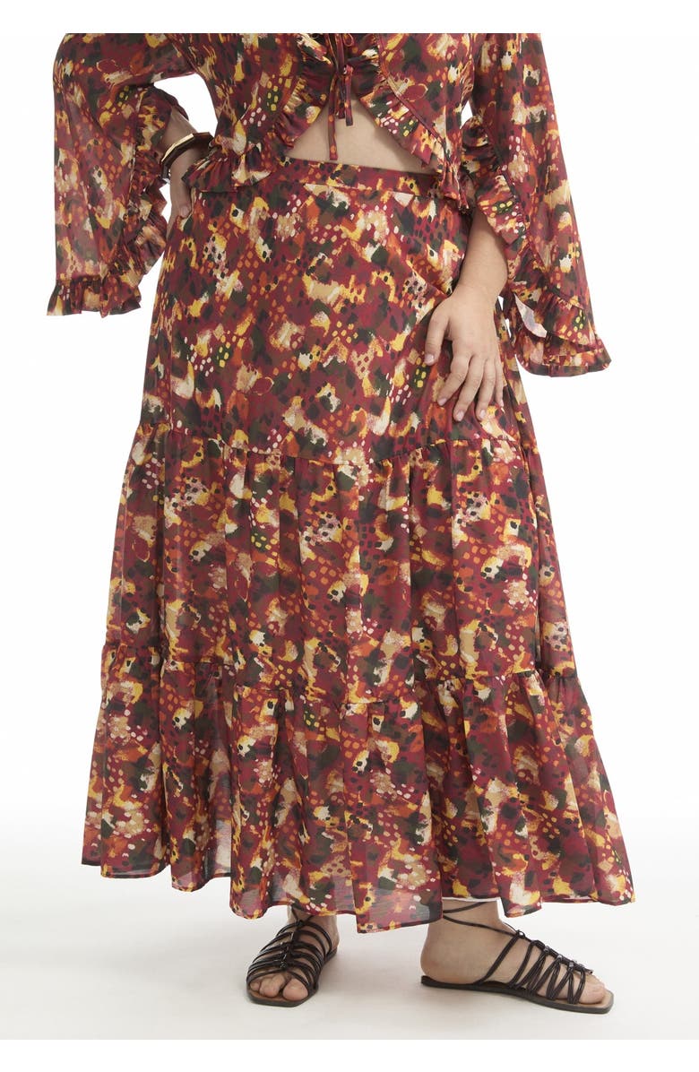 June + Vie Tiered Printed Maxi Skirt, Alternate, color, Dotted