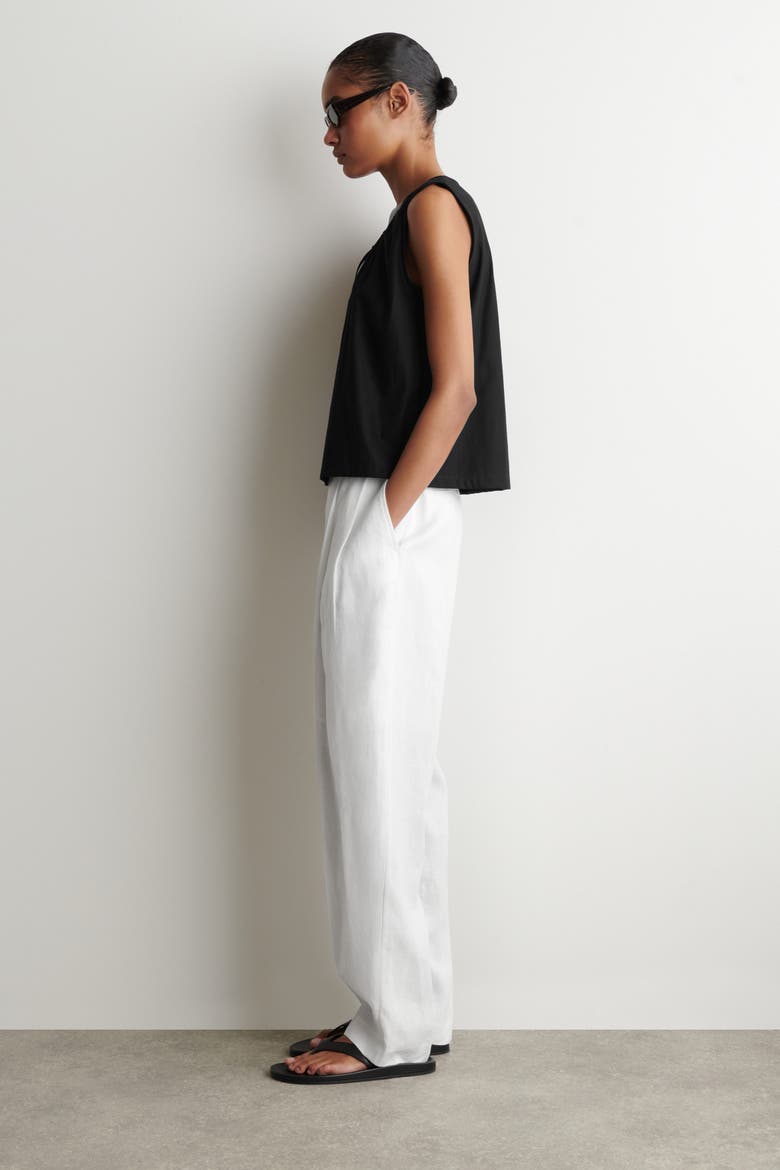 Gathered-neck Jersey Tank Top, Alternate, color, BLACK