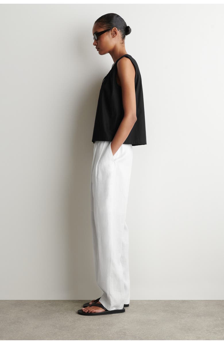 COS Gathered-neck Jersey Tank Top, Alternate, color, Black