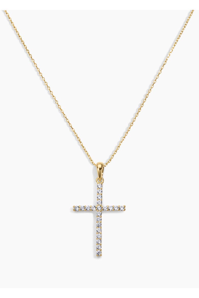 Dove Cubic Zirconia Cross Necklace, Main, color, Gold