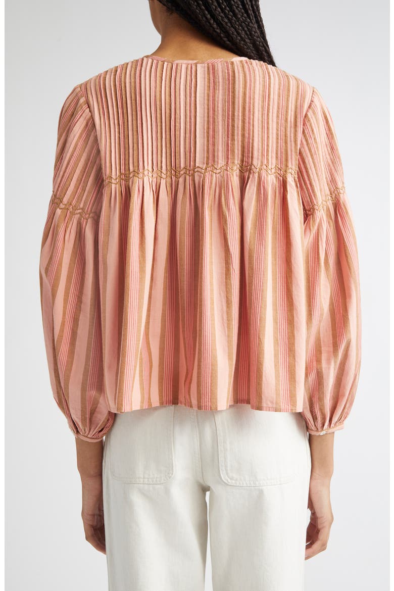 Vivienne Cototn Gingham Peasant Top, Alternate, color, SANTA FE STRIPE