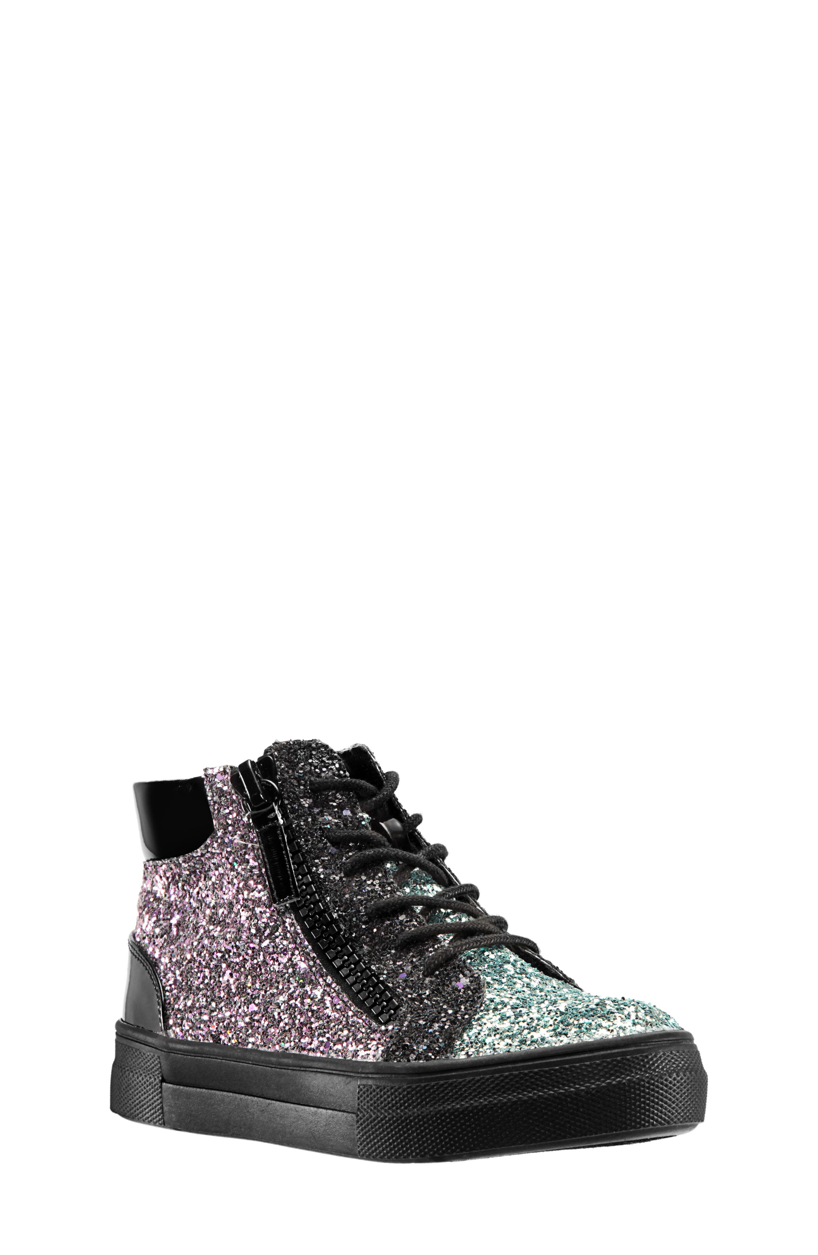 Hylda Glitter High Top Sneaker, Main, color, BLACK MULTI GLITTER/ PATENT