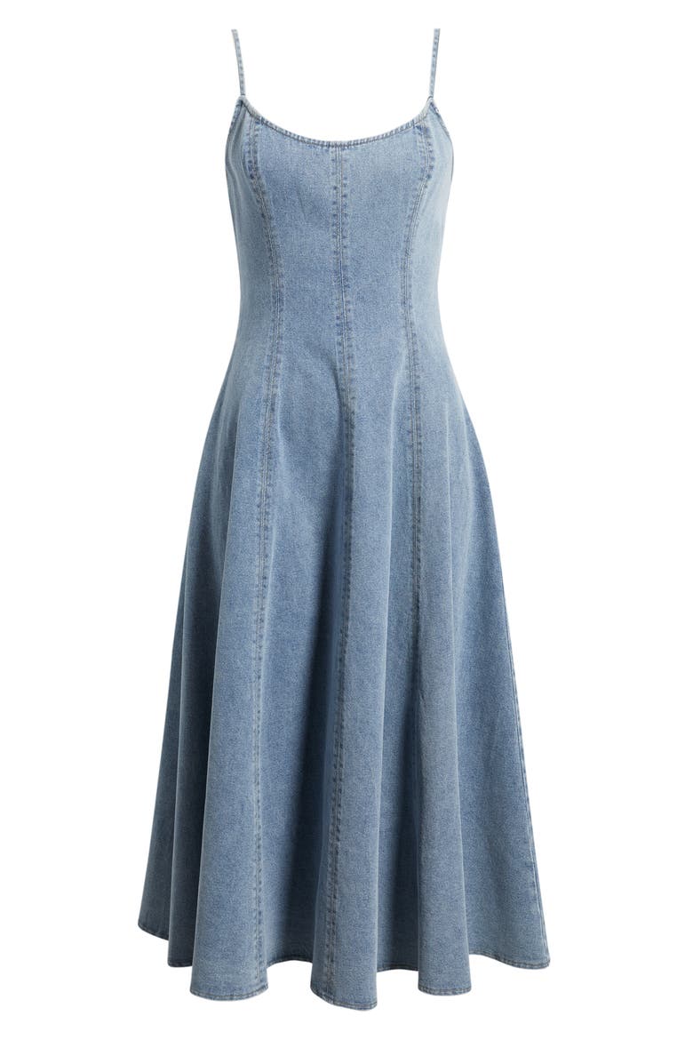 Denim Fit & Flare Midi Dress, Alternate, color, LIGHT DENIM