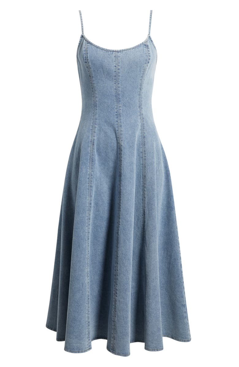 FREEMARKET Denim Fit & Flare Midi Dress, Alternate, color, Light Denim