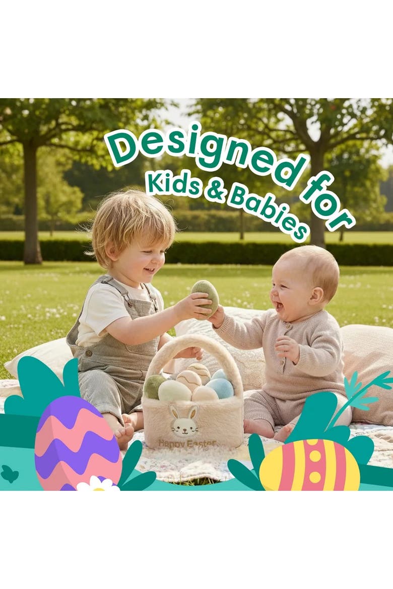 Easter Plush Egg Basket Toy Set with Bunny Design 11-Piece, Alternate, color, Multicolor