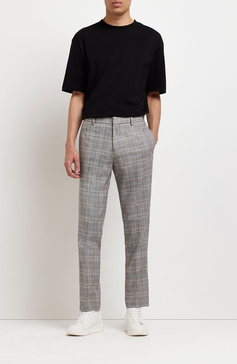 River Island Percy Check Slim Trousers, Alternate, color,