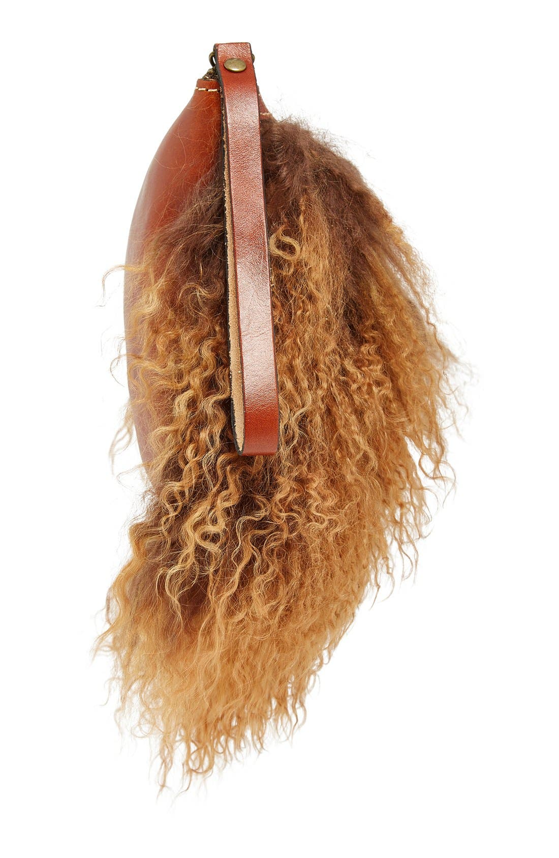 'Cassini' Genuine Shearling & Leather Wristlet, Alternate, color, BROWN
