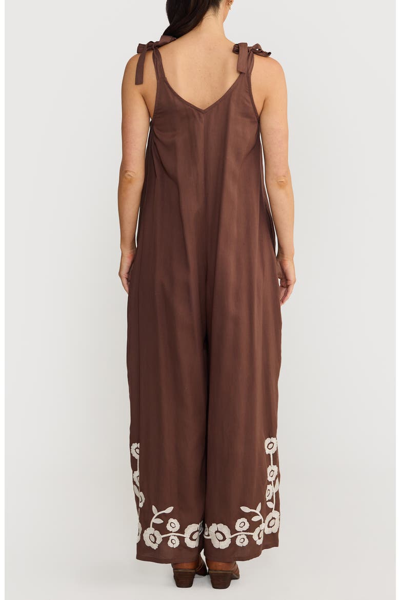Temple Embroidered Wide Leg Jumpsuit, Alternate, color, CHOCOLATE W IVORY