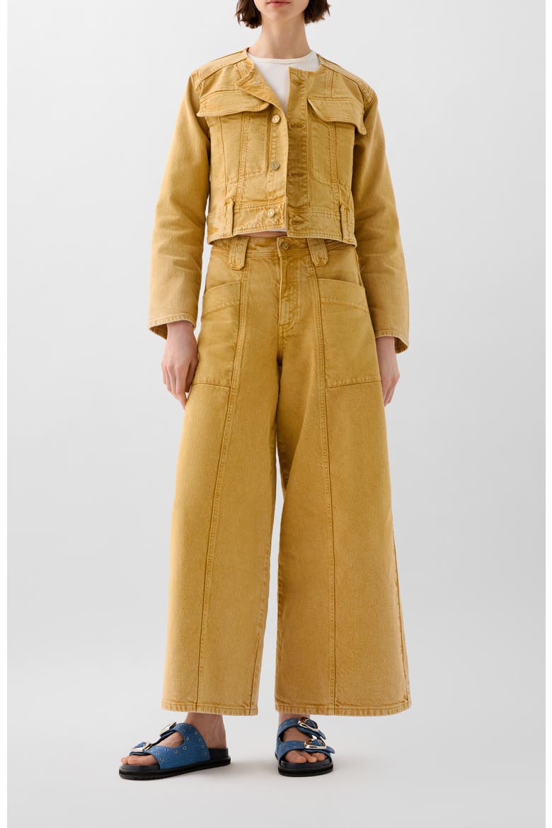 Culotte Washed Denim Pant, Alternate, color, Mustard