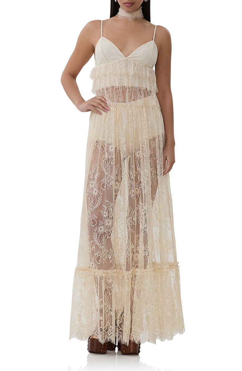 AFRM Gisela Tiered Floral Mesh Camisole, Alternate, color, Birch Lace