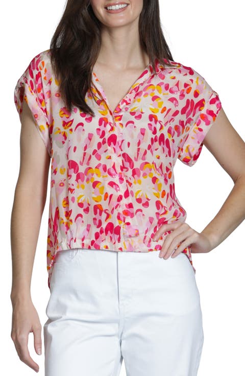 Print Wrap Front Cotton High-Low Top