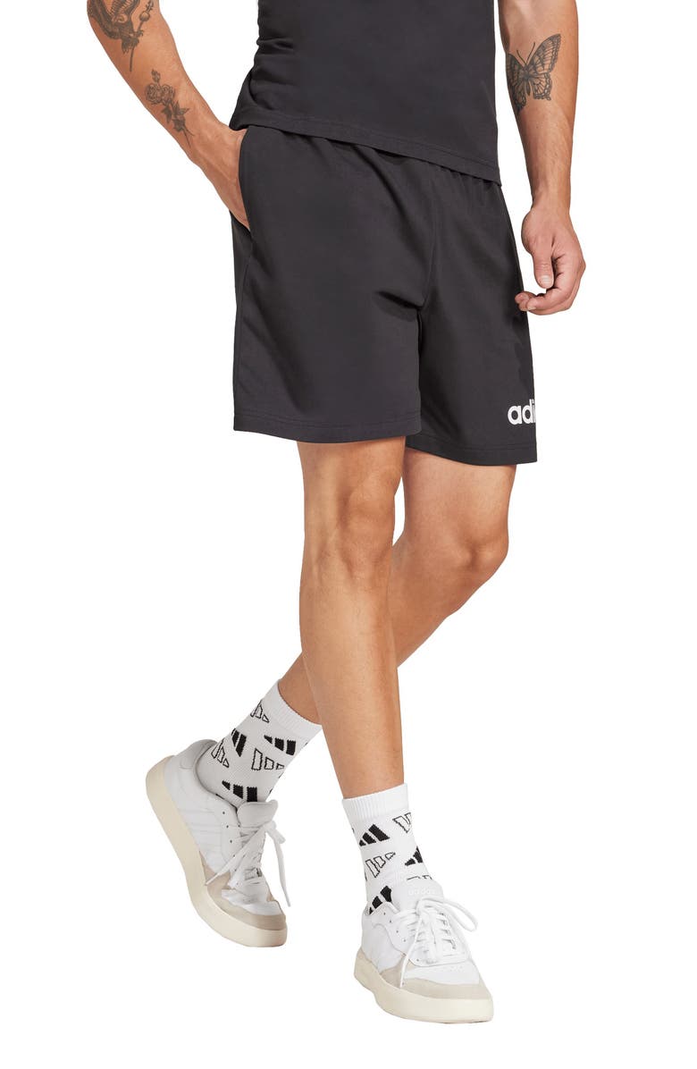 adidas Essentials Linear Single Jersey Shorts, Alternate, color, Black/ White