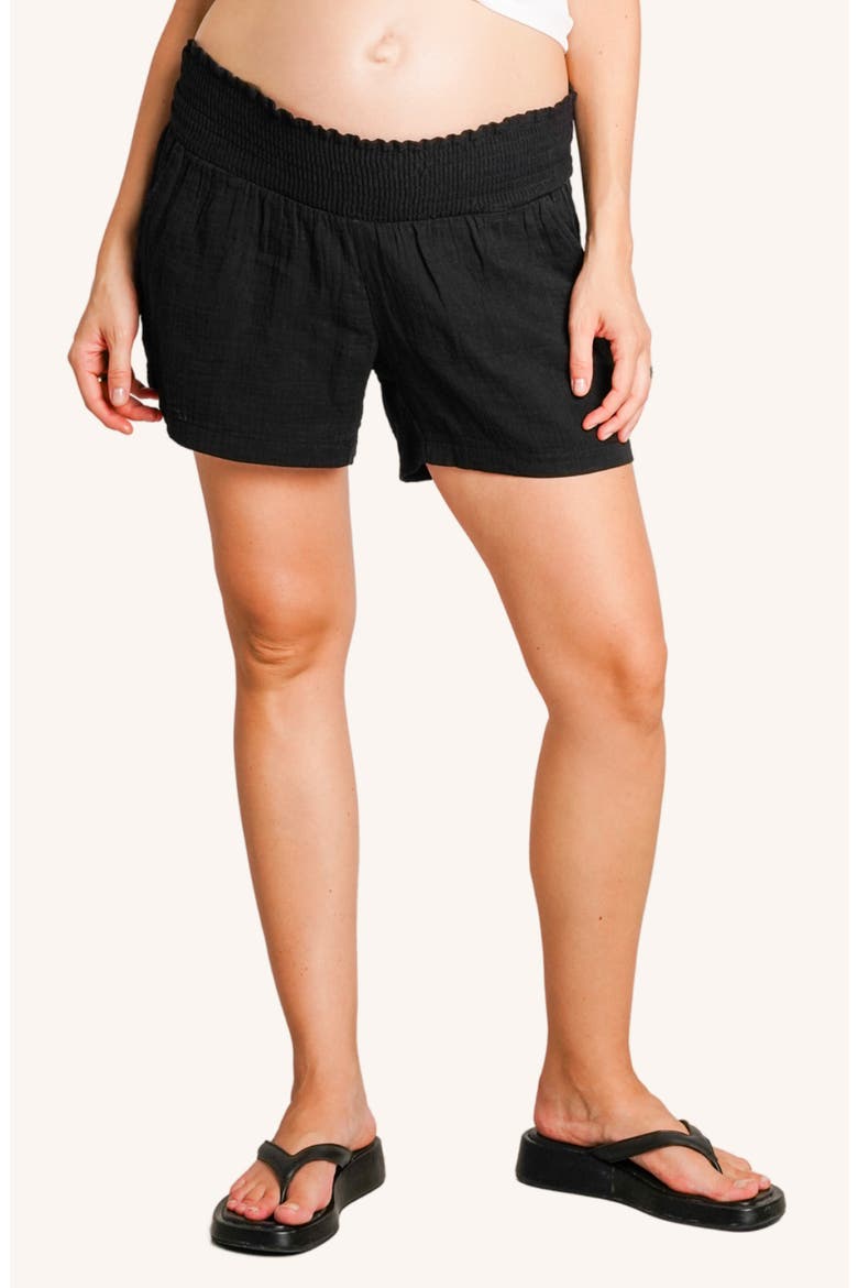 The Easy Smocked Maternity Shorts, Main, color, BLACK