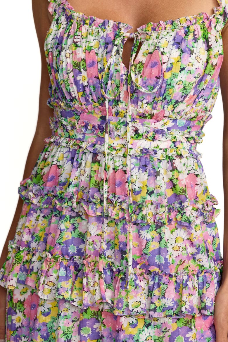 Vibrant Floral Ruffle A-Line Cotton Midi Dress, Alternate, color, Multi