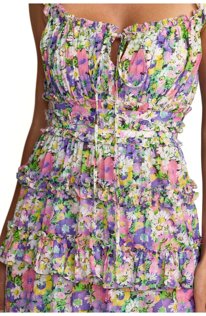 Mac Duggal Vibrant Floral Ruffle A-Line Cotton Midi Dress, Alternate, color, Multi