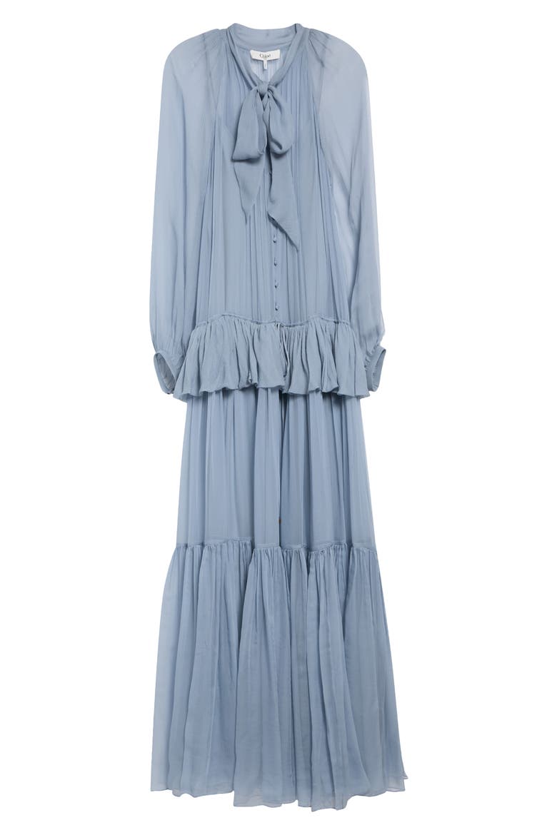 Silk Mousseline Maxi Dress, Alternate, color, SANDY BLACK
