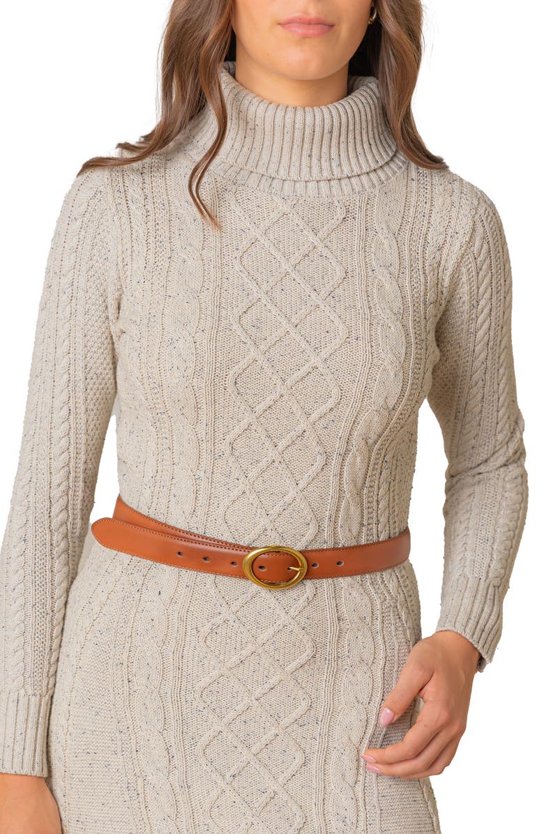 Hope & Henry Organic Long Sleeve Turtleneck Cable Sweater Dress, Alternate, color, Natural Fleck