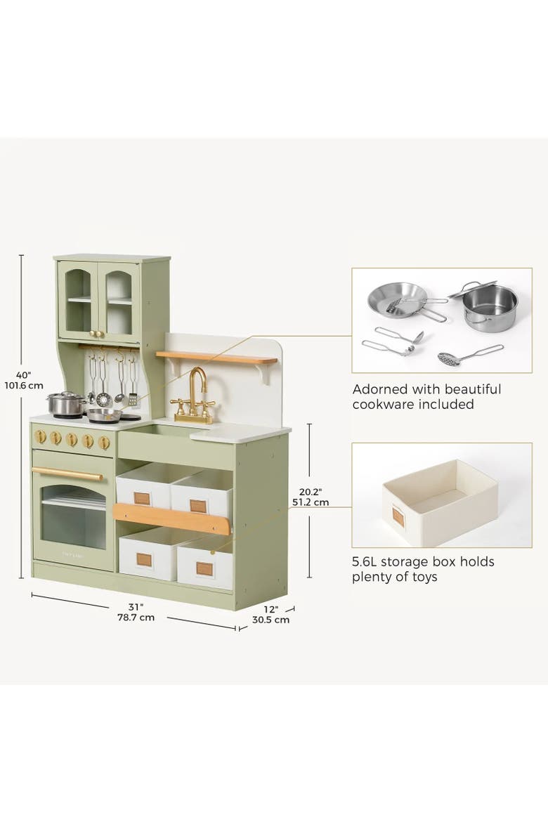 Serenity Wooden Play Kitchen Set in Green for Toddlers, Alternate, color, Multicolor