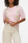 VERO MODA Madden Floral Argyle Plaid Short Sleeve Sweater
