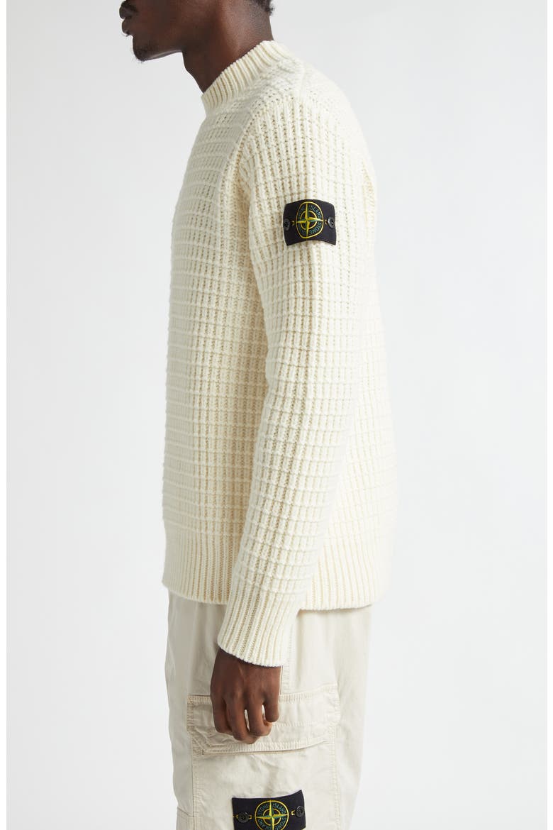 Compass Logo Textured Wool Mock Neck Sweater, Alternate, color, NATURAL