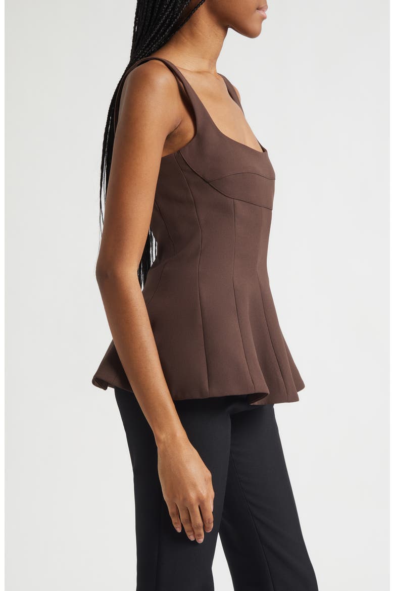 Structured Sleeveless Peplum Top, Alternate, color, COCOA
