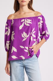 Loveappella Floral Print Off the Shoulder Top