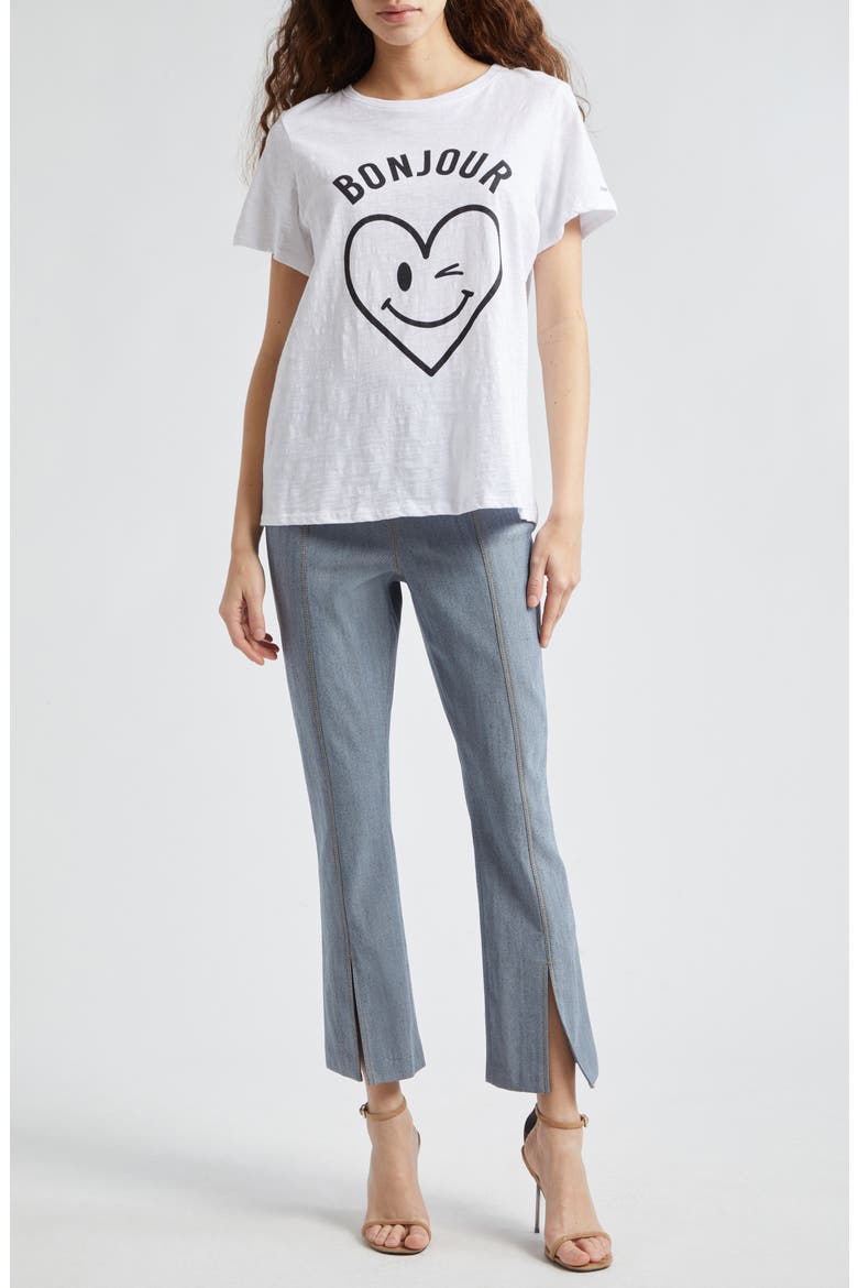 Bonjour Smiling Heart Graphic T-Shirt, Alternate, color, WHITE/BLACK