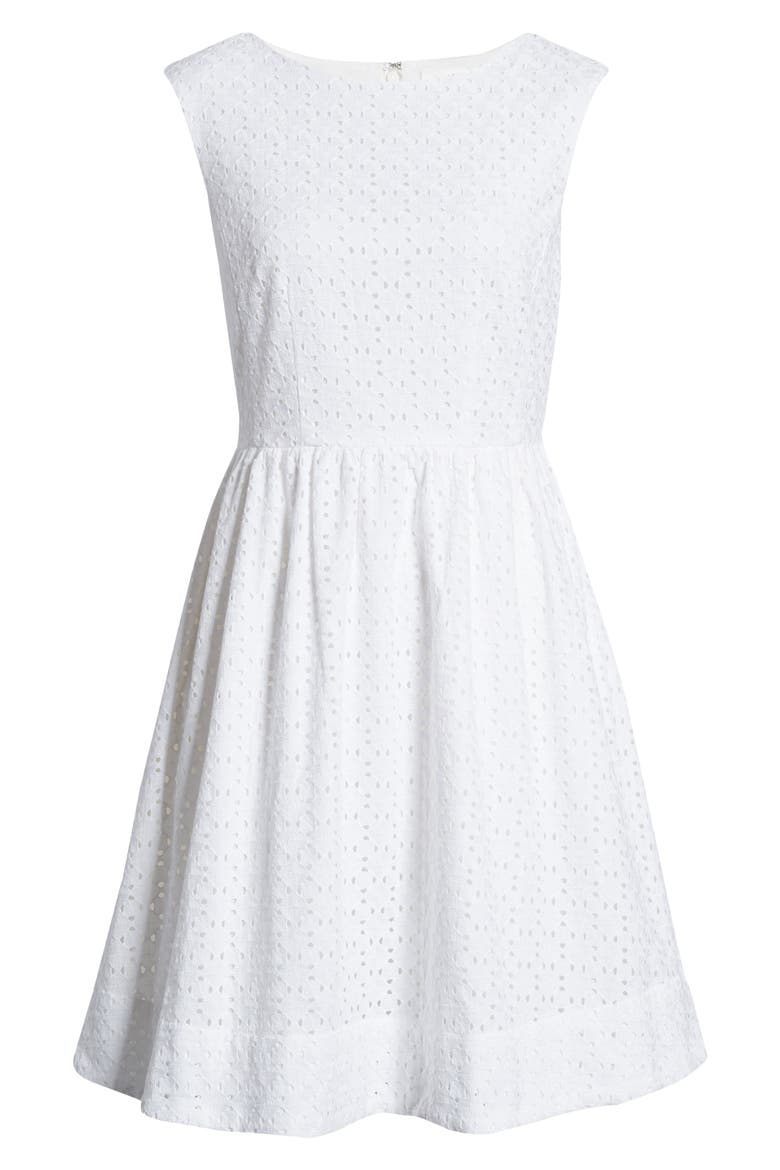 Eyelet Fit & Flare Dress, Alternate, color, WHITE