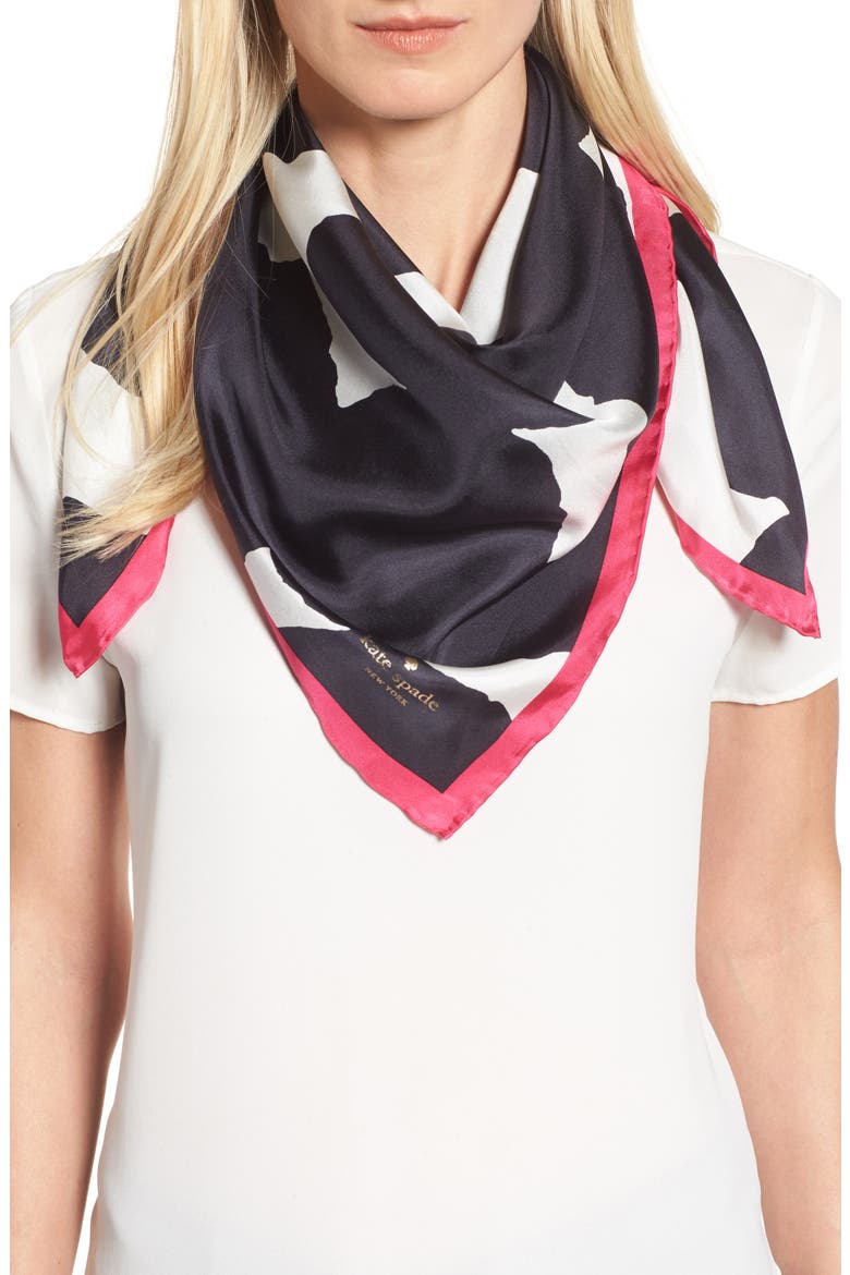 large dot square silk scarf, Main, color, BLACK