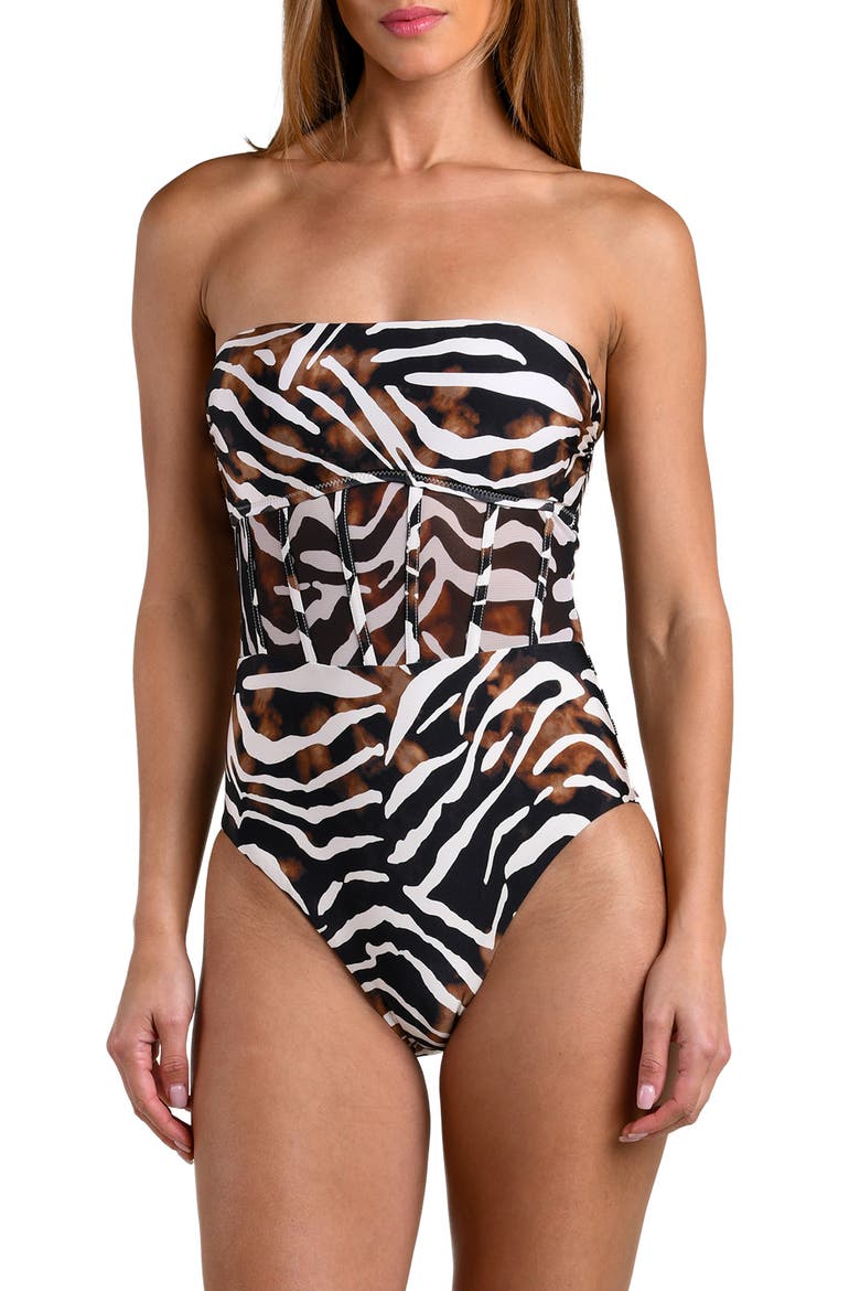 Nightlife Bandeau One-Piece Swimsuit, Main, color, BROWN MULTI