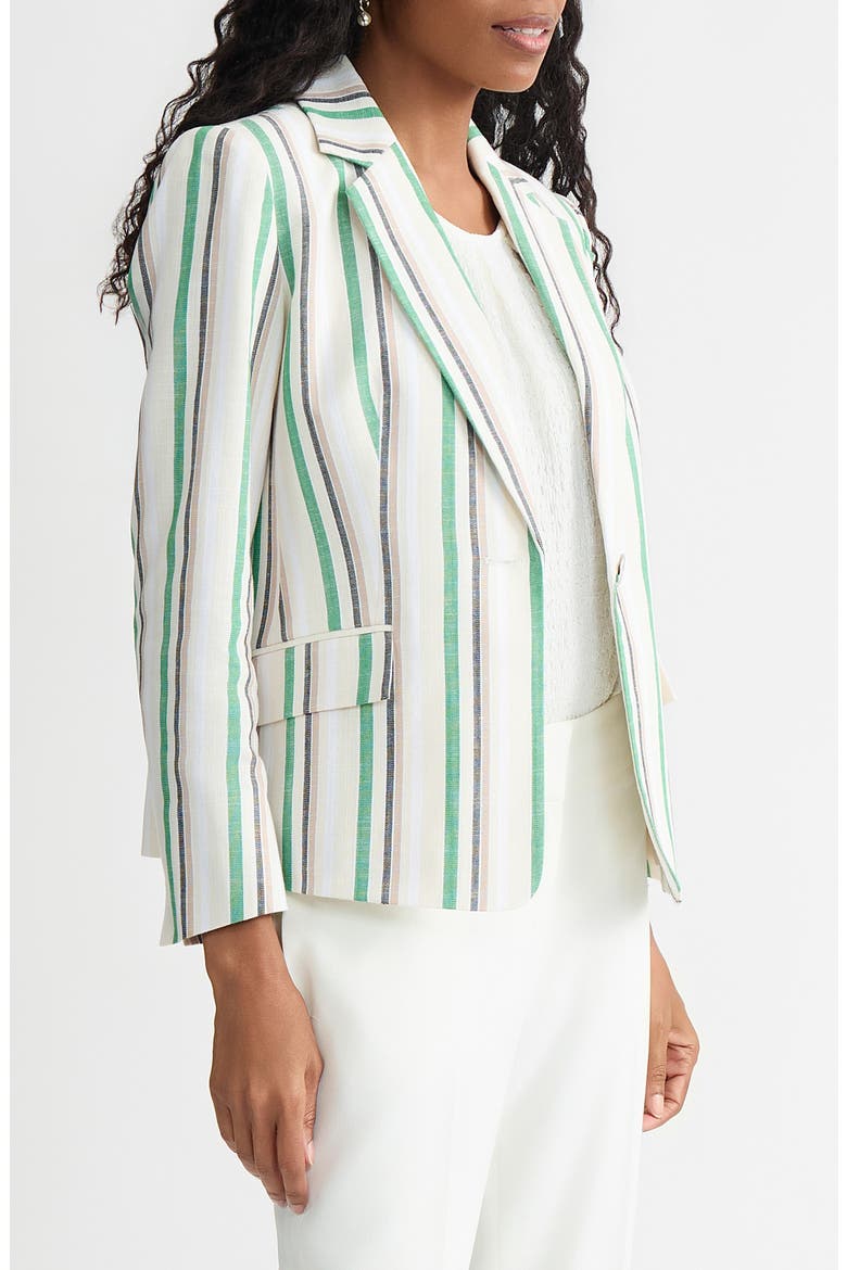Stripe One-Button Blazer, Alternate, color, LUSH GREEN MULTI