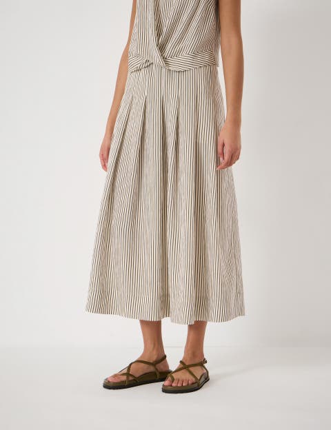 Ivy Pleated Stripe Midi Skirt