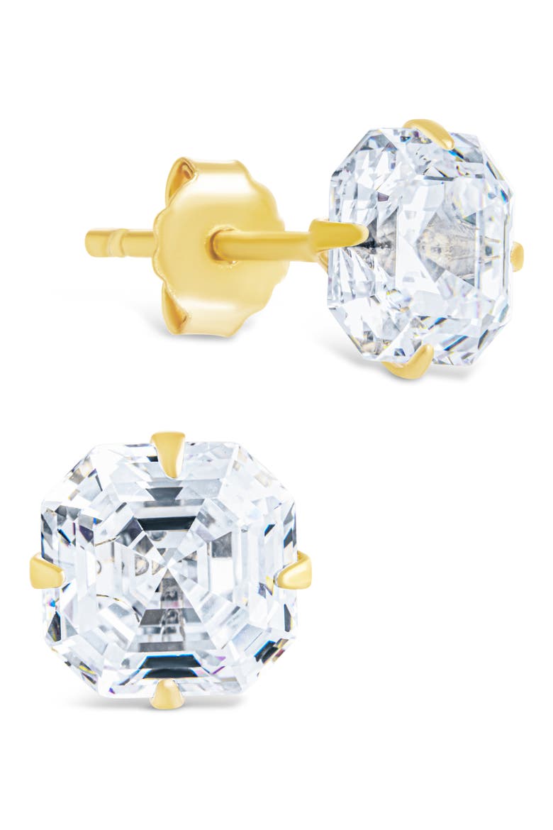 Asscher-Cut Cubic Zirconia Stud Earrings, Main, color, GOLD