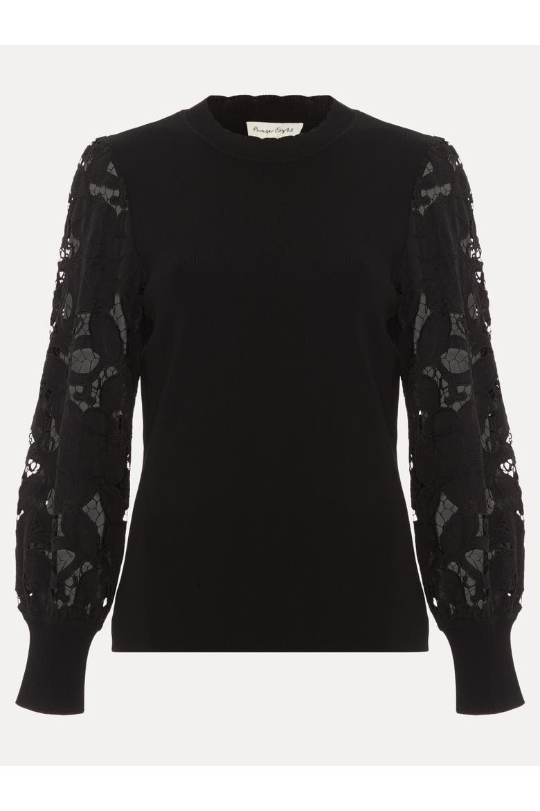 Harriet Lace Sleeve Round Neck Jumper, Alternate, color, Black