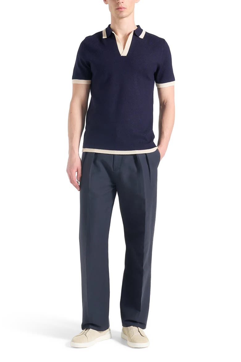Lambert Contrast Detail Knit Polo Shirt, Main, color, Navy