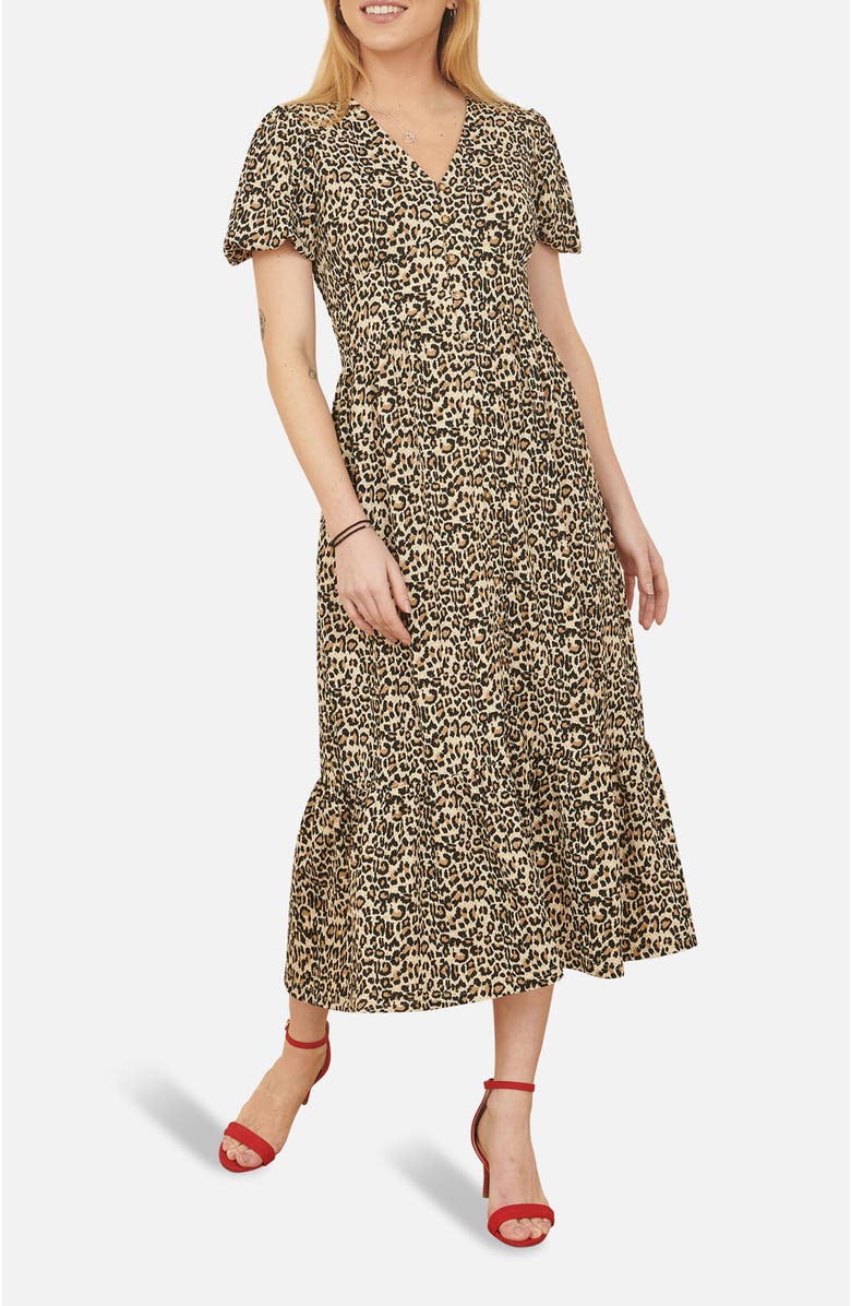 Yumi Pleated Button Through Midi Dress, Alternate, color, Brown