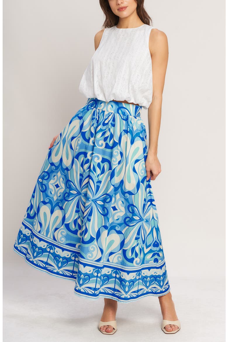 Print Cotton Maxi Skirt, Alternate, color, BLUE